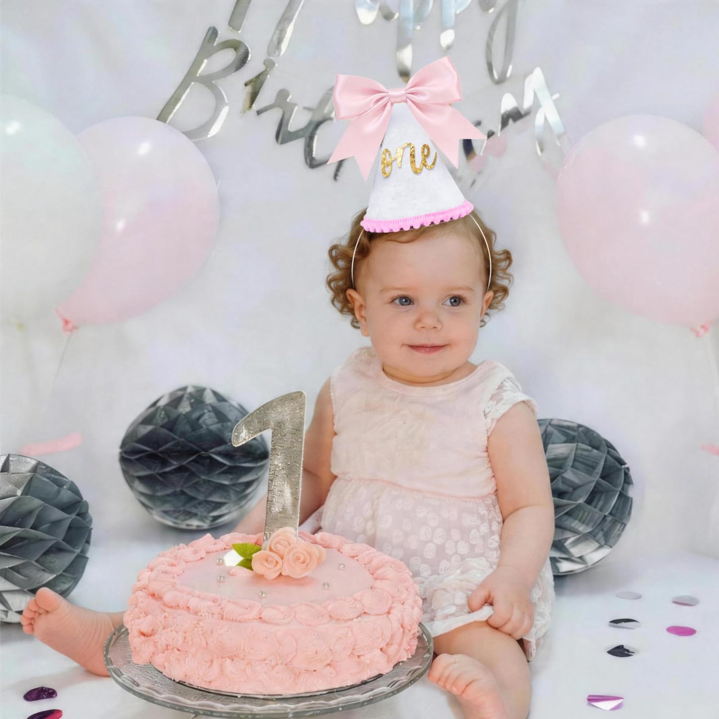 Bow 1st Birthday Hat for Girls - First Birthday Hat for Party Decorations