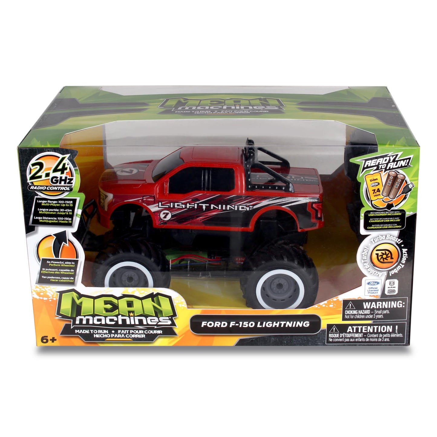NKOK Mean Machines Ford F-150 Lightning RTR RC Car - Red, 2.4 GHz, Ages 6+