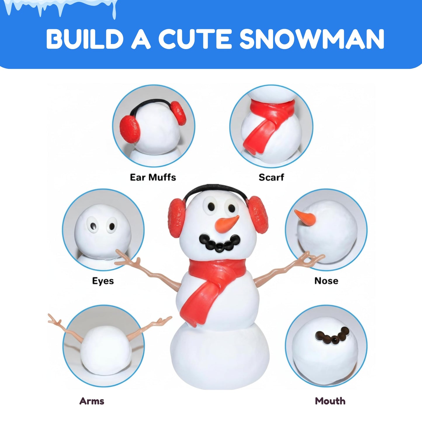Build Buddiez Snowman - 6 Pack Party Bucket | DIY Craft Set with Putty & Accessories | Build, Decorate & Display Your Own Snowmen | Fun Winter
