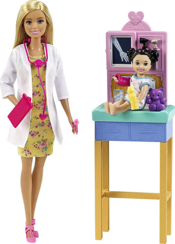 Barbie Careers Playset, Pediatrician Set with Blonde Doctor Doll, Brunette Patient Small Doll, Exam Table & Accessories