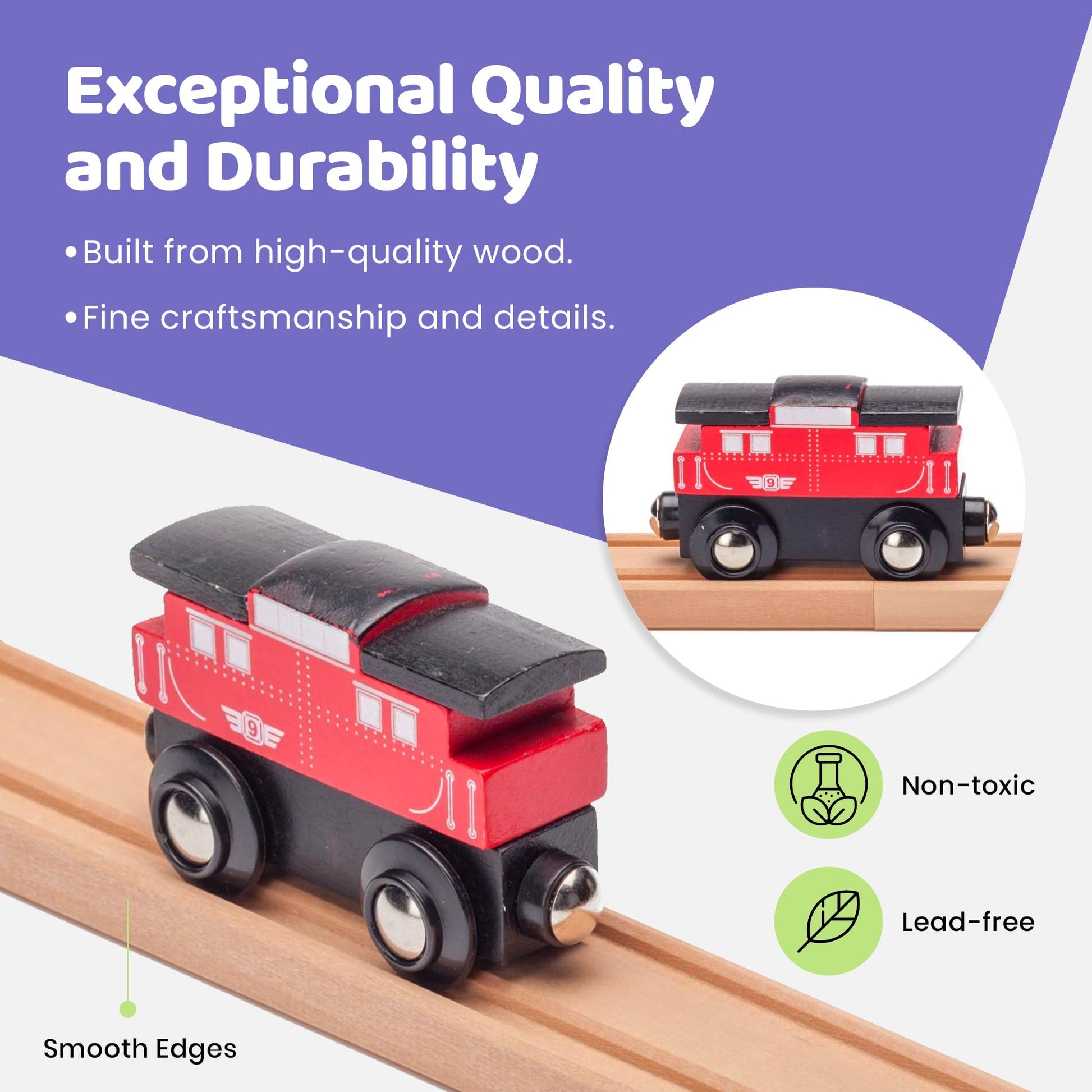 maxim enterprise, inc. Wooden Train Caboose # 9 - Compatible with other Major Name Brand Wooden Train Sets and Wooden Train Tracks