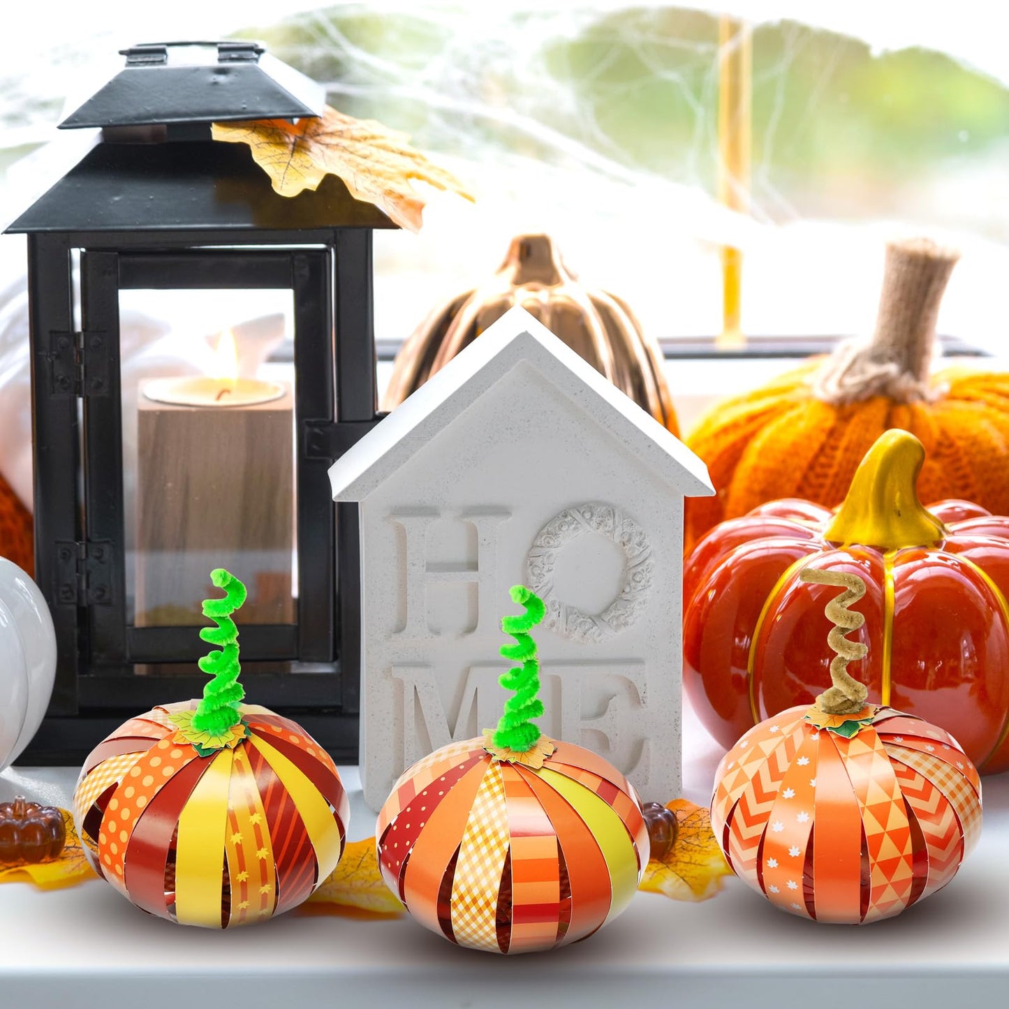 BLSUREFYX 36 PCS Paper Strip Pumpkin Craft Kit DIY Fall Thanksgiving Gratitude Pumpkin Craft Halloween Pumpkin Craft for Autumn Holiday Activities