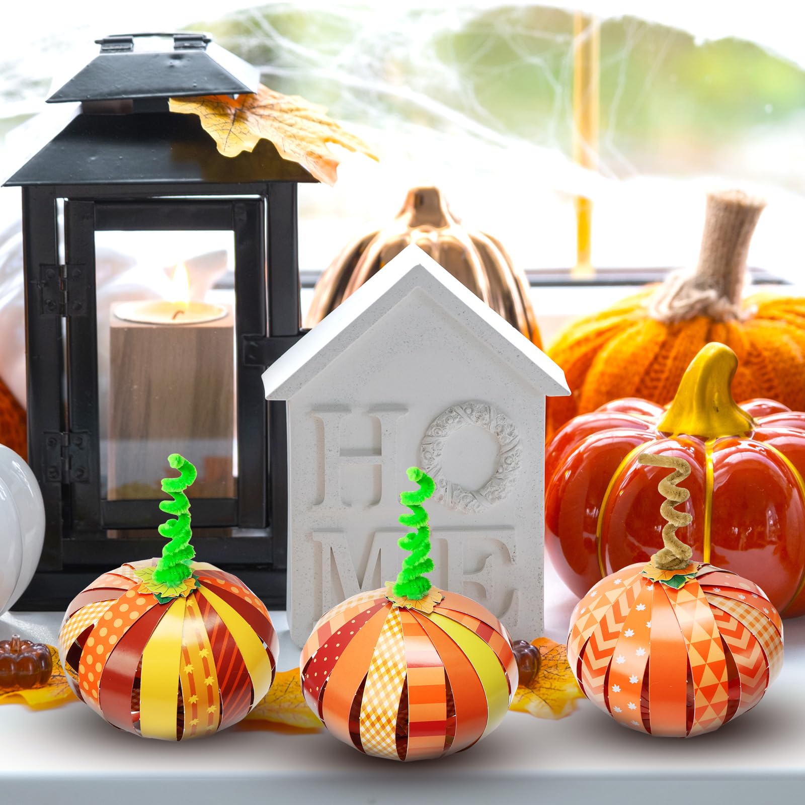 BLSUREFYX 36 PCS Paper Strip Pumpkin Craft Kit DIY Fall Thanksgiving Gratitude Pumpkin Craft Halloween Pumpkin Craft for Autumn Holiday Activities