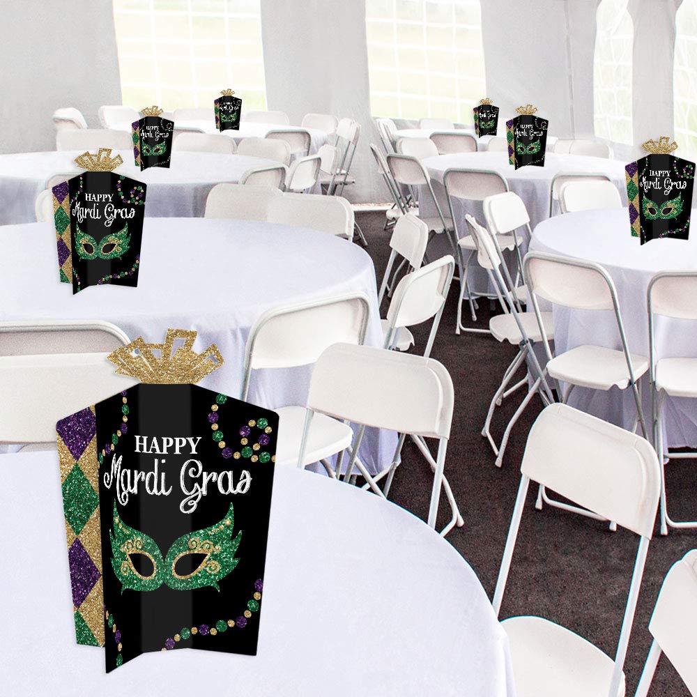 Big Dot of Happiness Mardi Gras - Table Decorations - Masquerade Party Fold and Flare Centerpieces - 10 Count