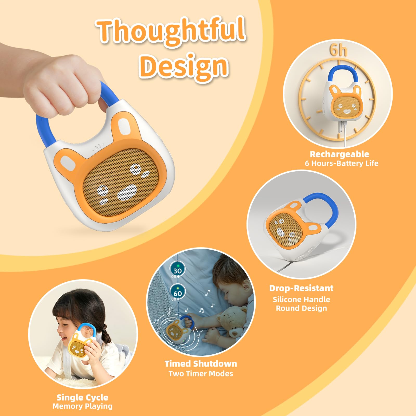 alilo Pocket Bunny Portable Kids Music Player, Musical Toys for Toddlers, Preloaded 120+ Stories/Music/Lullabies/White Noise,High Fidelity Sound