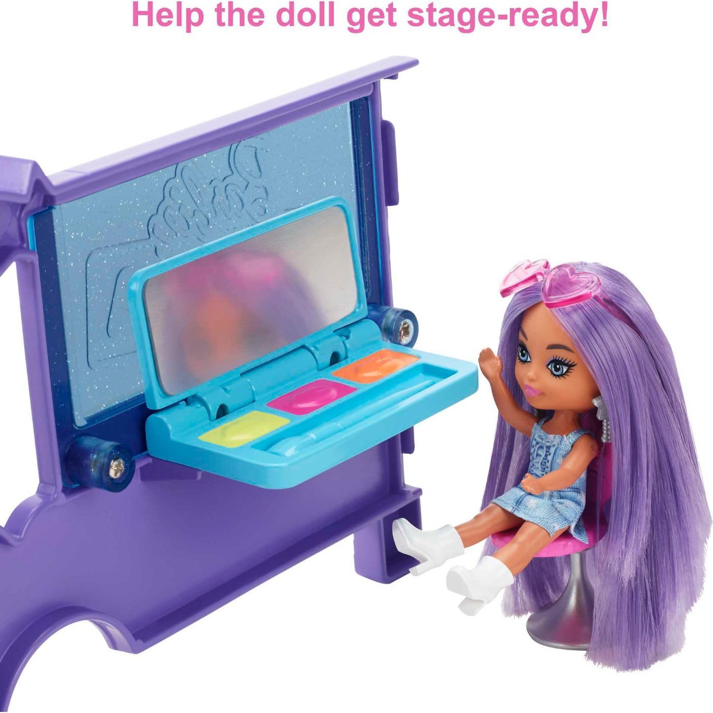 Barbie Extra Mini Minis Doll & Toy Vehicle Playset, Expandable Tour Bus with 3.25-inch Small Doll, Clothes & Accessories