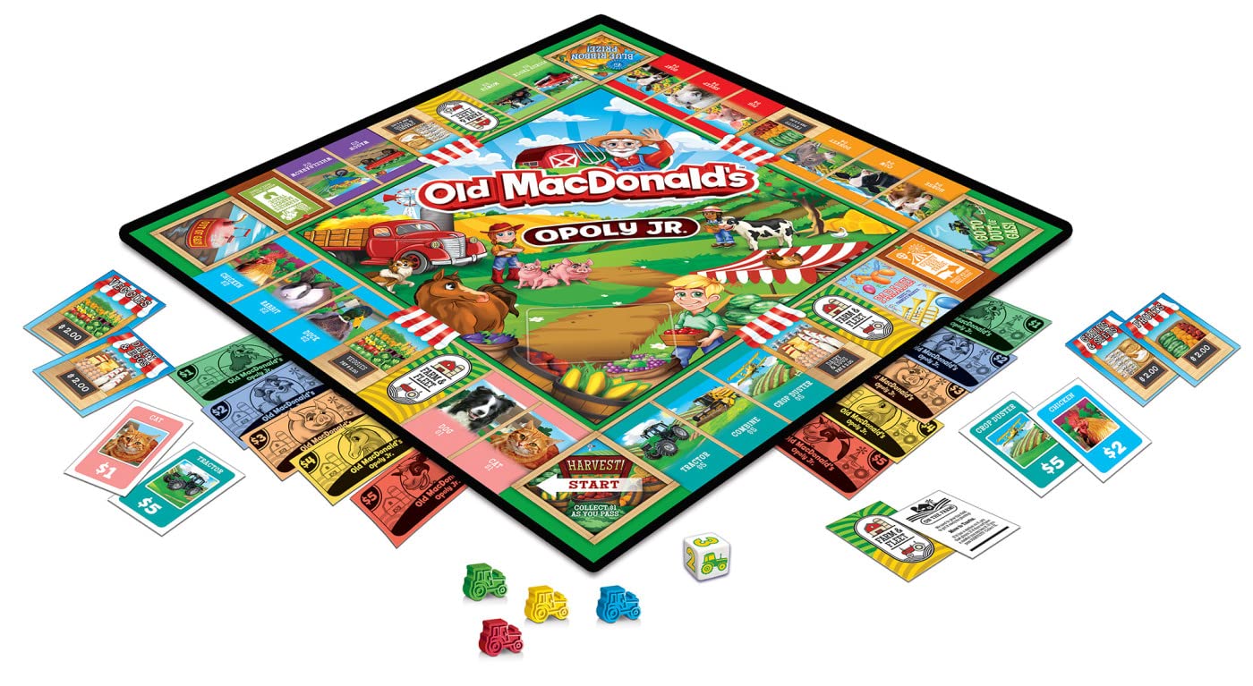 MasterPieces Kids & Family Board Games - Old MacDonald's Farm Opoly Jr. - Officially Licensed Board Games for Kids, & Family