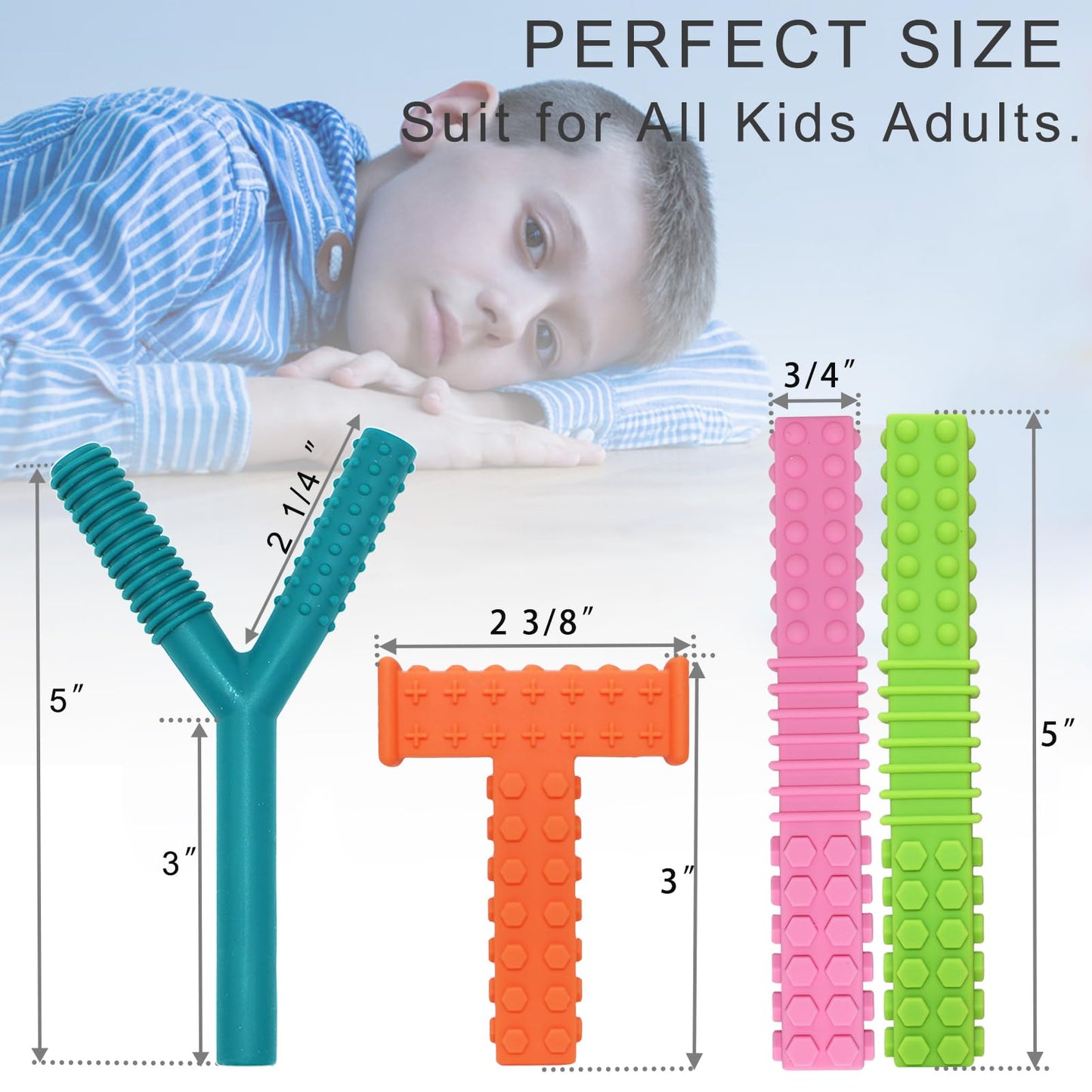 Sensory Chew Toys for Autistic Children, 4 Pack Silicone Chew Tube Teething Sticks Toys for Autism, ADHD, SPD, Chewies with Special Needs, Oral Motor