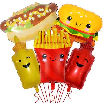 BBQ Party Balloons,5Pcs Food Themed Foil Balloons Hot Dog Hamburger Ketchup French fries Mustard Bottle for Picnic Snacks Baby Shower Birthday Party