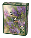 Cobble Hill 1000 Piece Puzzle - Chickadees and Lilacs - Sample Poster Included