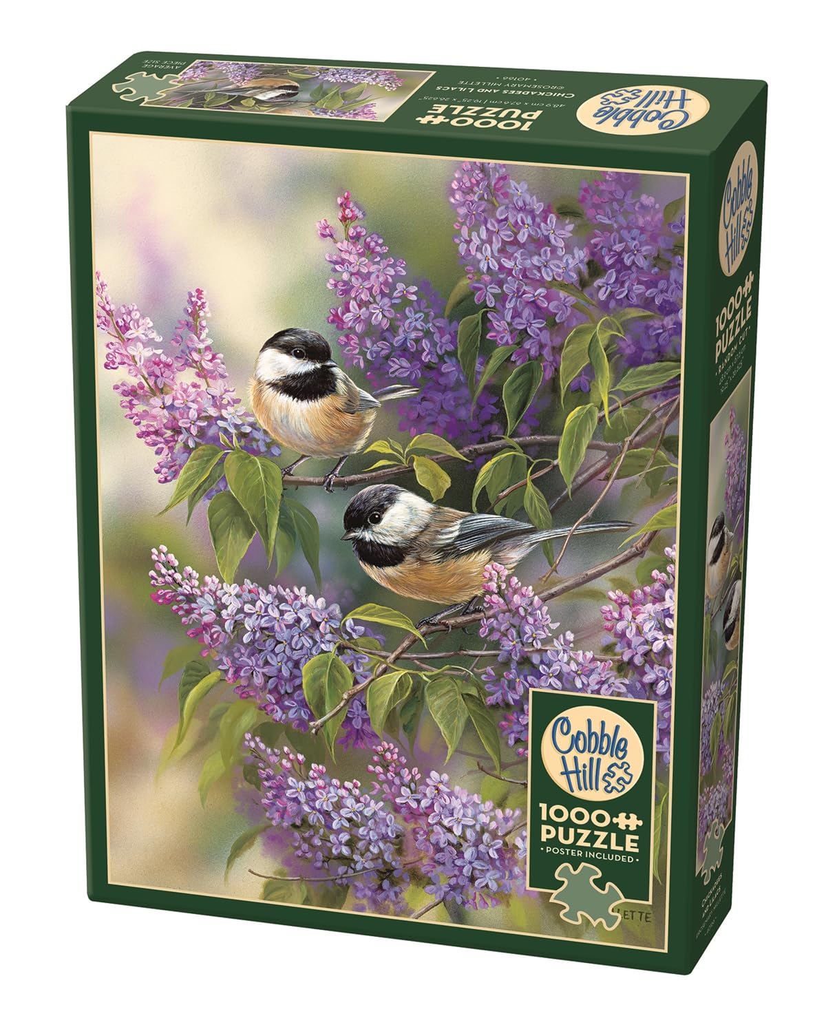 Cobble Hill 1000 Piece Puzzle - Chickadees and Lilacs - Sample Poster Included