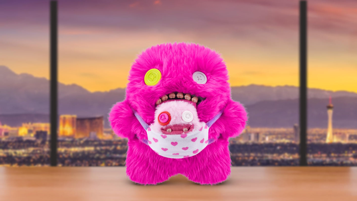 Fuggler Mini Rascals 9-inch Assortment Series 1 (Double Trouble) (Oogah Boogah (Pink - Long Pile) by ZURU, Funny Ugly Monster Plush Toy