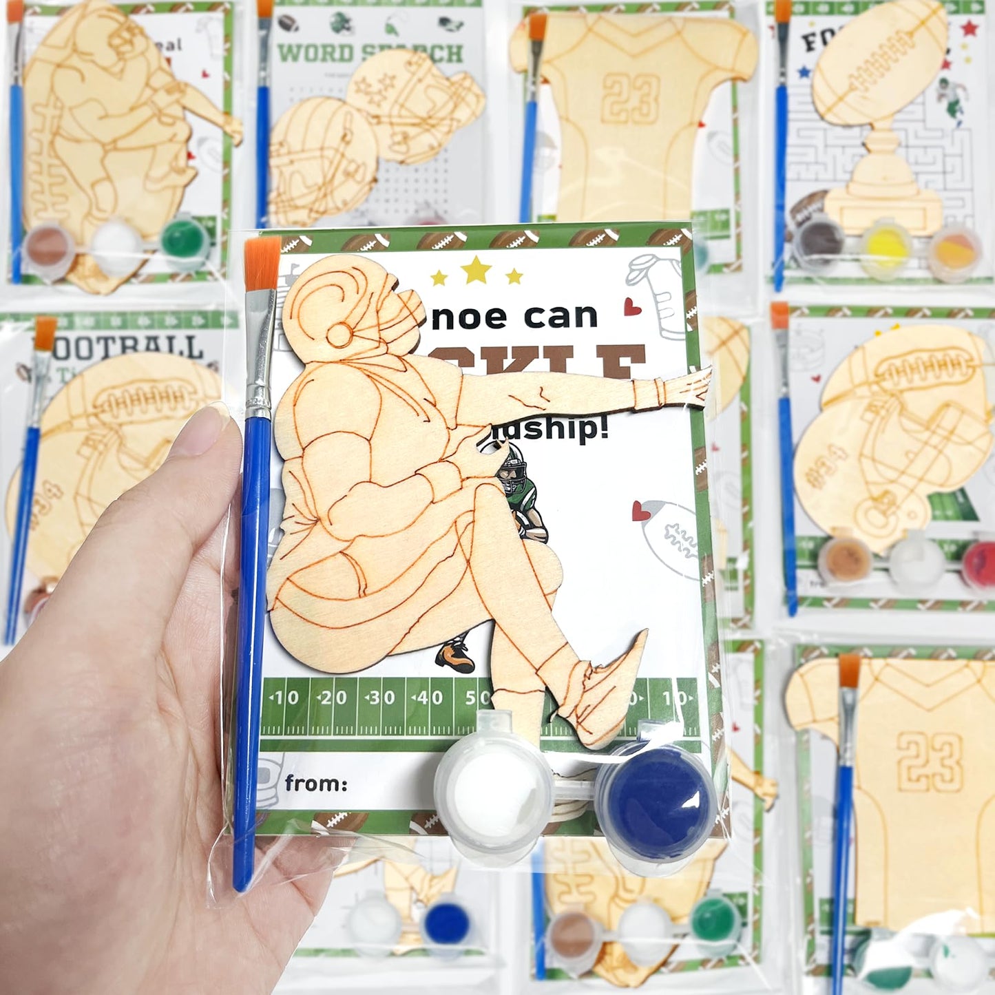 Pzhgoct Football Party Favors - 12 PCS Football Birthday Party Favors Wooden Painting Crafts Kits with Cards - Sport Themed Goodie Bags Stuffers Gifts