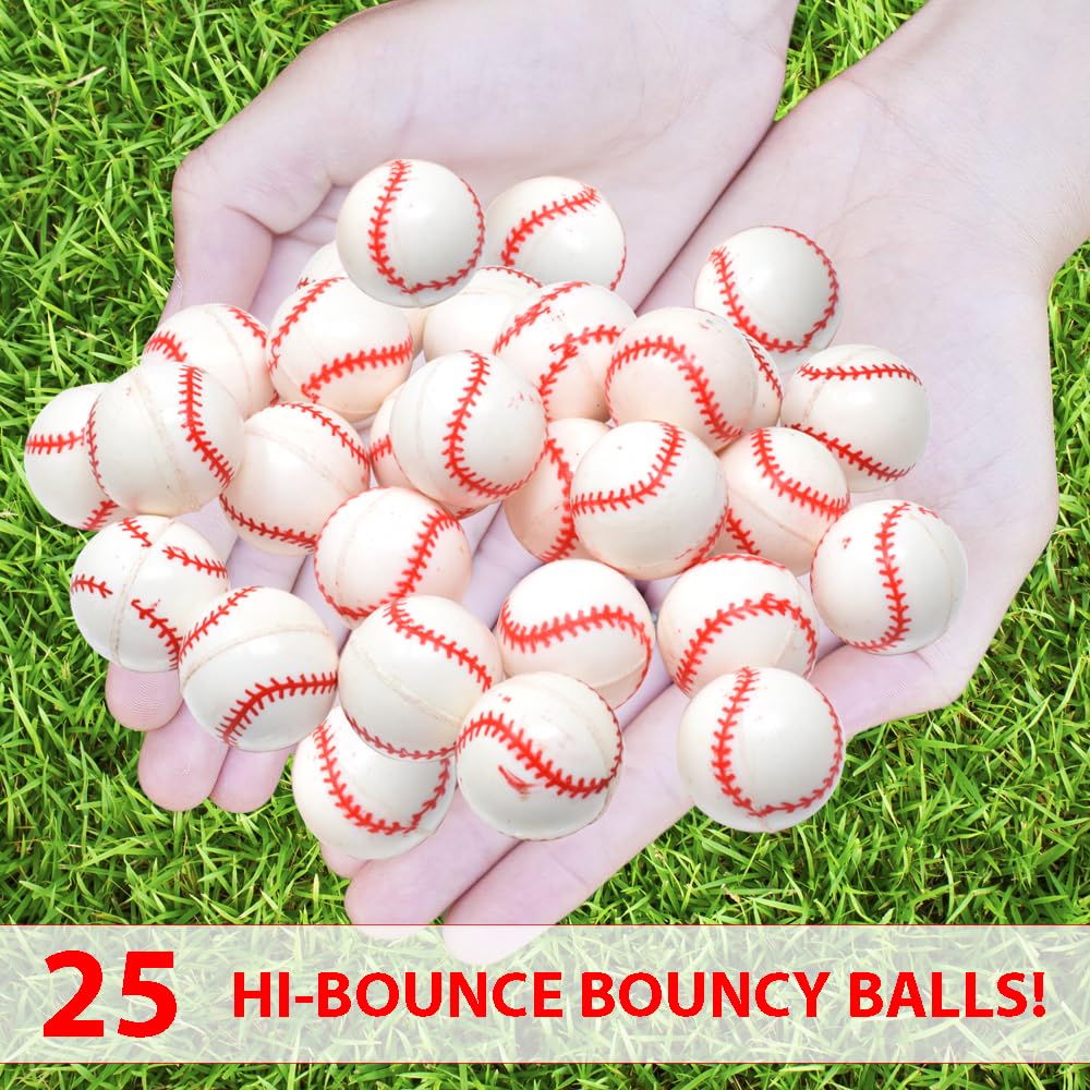 25 Bouncy Balls for Kids Party Favors Small Rubber Superball Baseball, 27mm