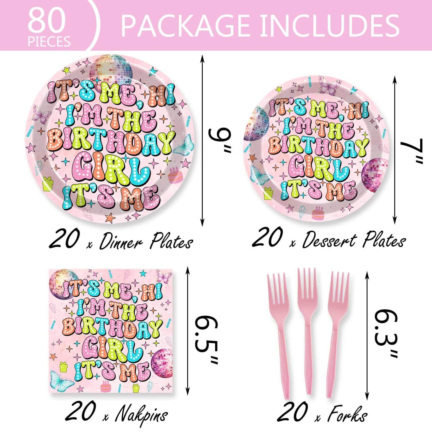 Its Me Hi Im The Birthday Girl Party Supplies - 80 Pcs Tableware Music Decorations Includes Paper Dinner Plates Napkins Forks Dinnerware for In My