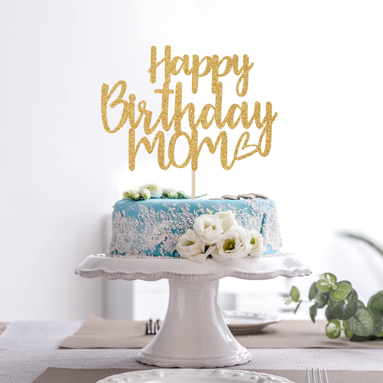 Gold Glitter Happy Birthday Mom Cake Topper - Best Mom Ever, Happy Mothers Day Decorations