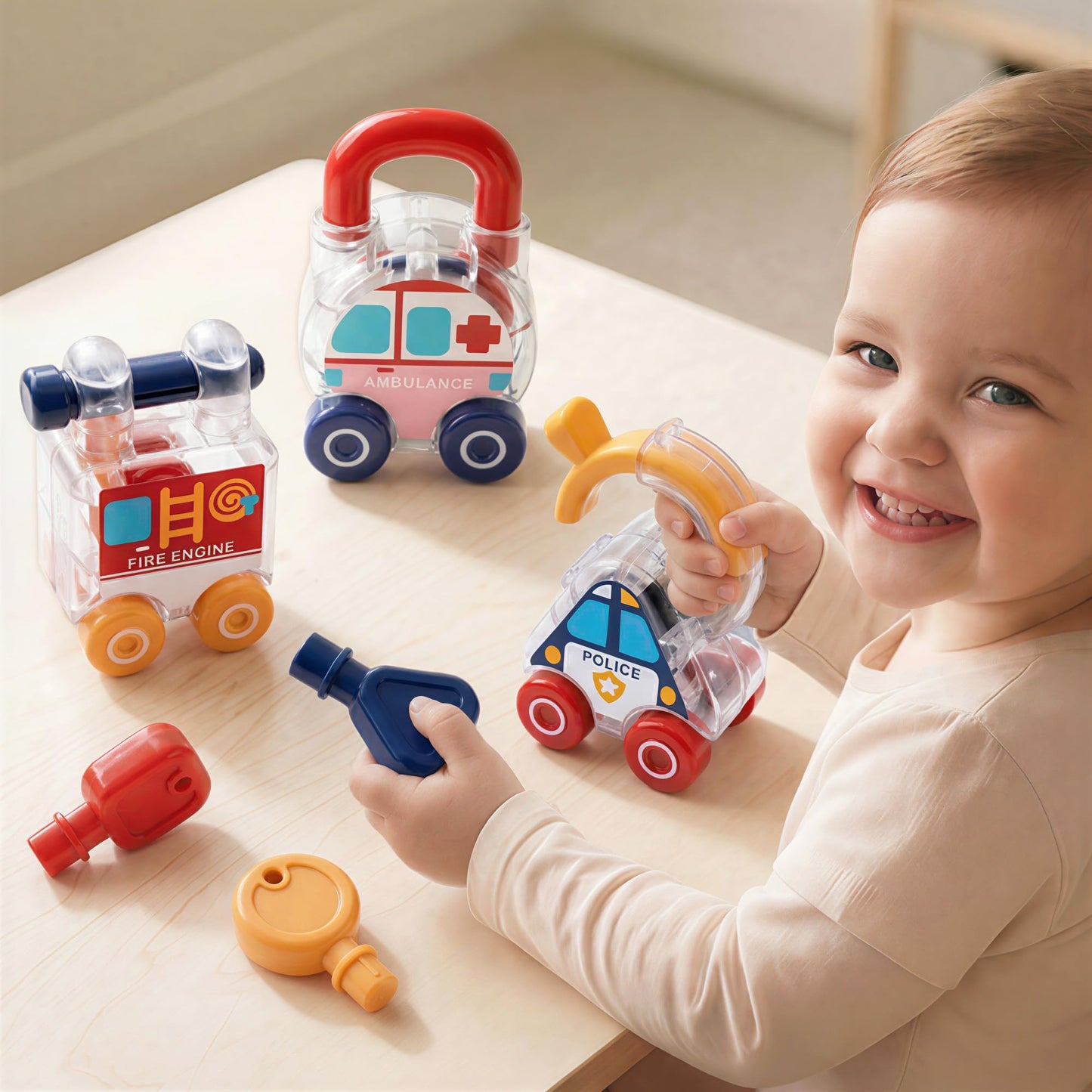 iPlay, iLearn Toddler Key Lock Montessori Toy, Baby Fine Motor Skill Educational Learning Toy, Infant Active Color Shape Match Car, Carseat Travel