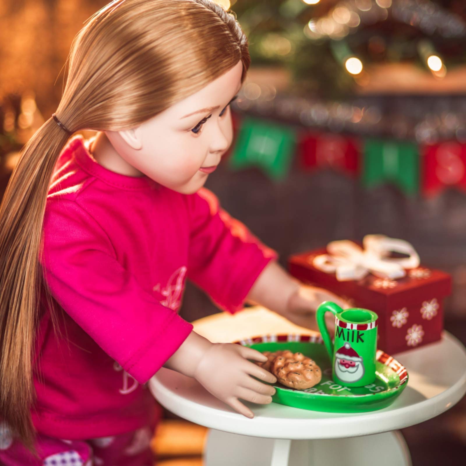 THE QUEEN'S TREASURES 18 Inch Doll Accessories, Christmas Play Set Includes 3 Gift Boxes, Stocking, Platter, Mug & Cookies for Santa. Compatible