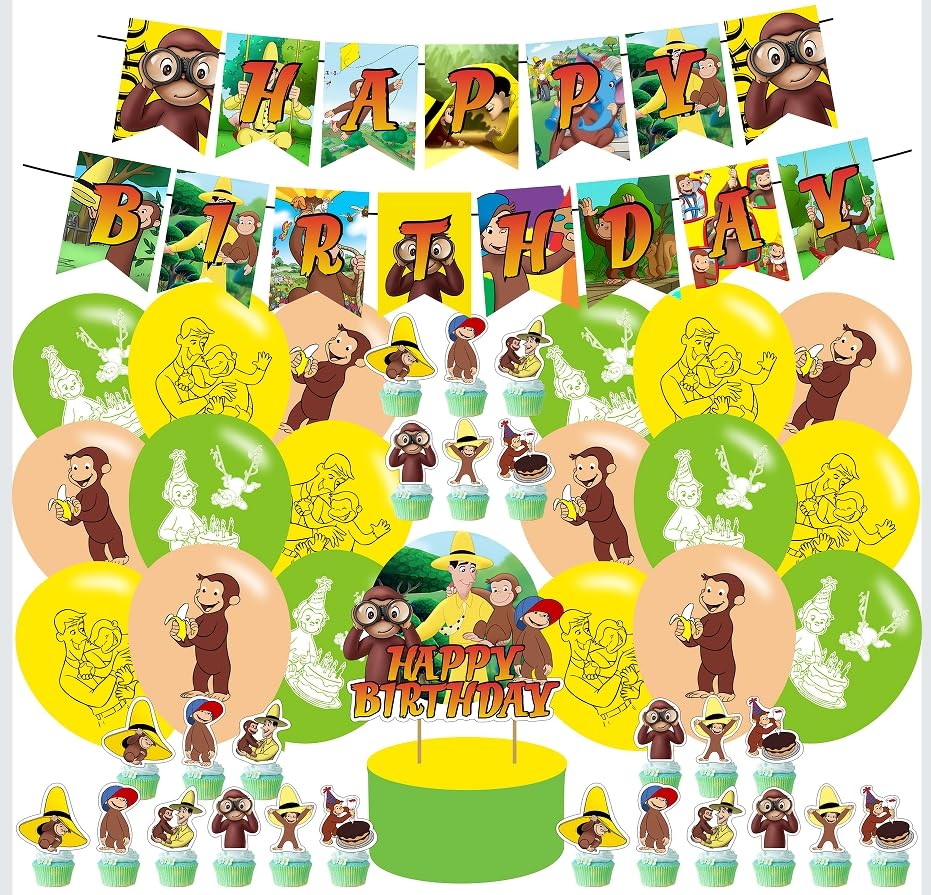 George of Curious Birthday Party Supplies,George of Curious Balloons Decorations for Cartoon Monkey Party Happy Birthday Balloons, Cupcake Toppers