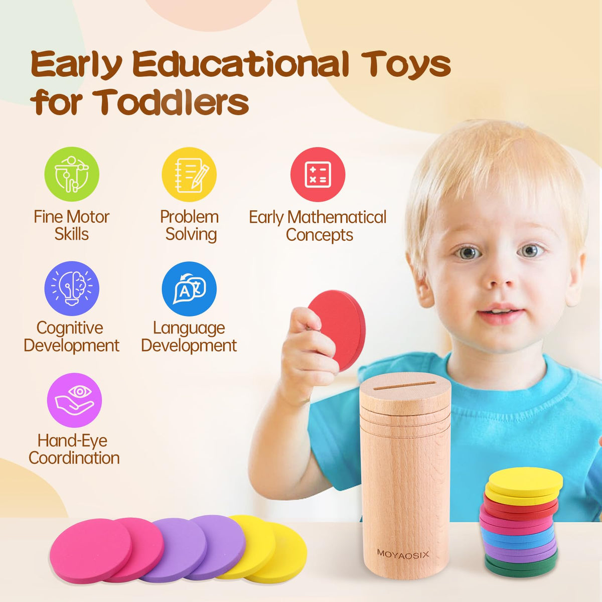 MOYAOSIX Montessori Toys for 1-3 Year Old|Educational Toddlers Toys |for 1 2 3 Age |Busy Board 18 Month Old|Fine Motor Developmental and Sensory