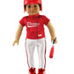 American Fashion World Red Baseball Uniform for 18-Inch Dolls | Accessories Included | Premium Quality & Trendy Design
