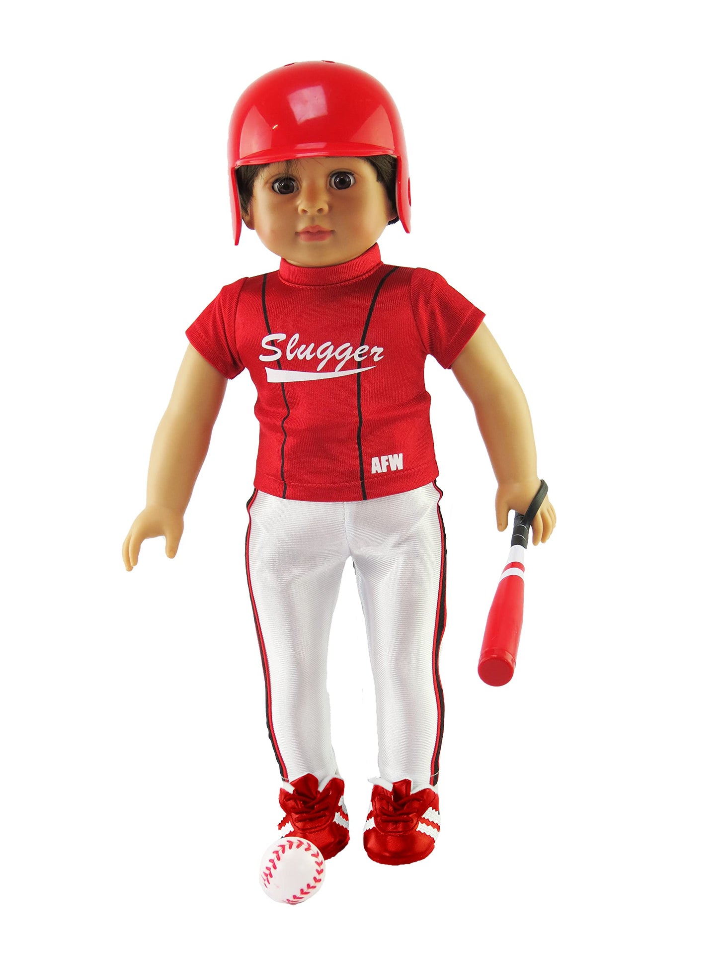 American Fashion World Red Baseball Uniform for 18-Inch Dolls | Accessories Included | Premium Quality & Trendy Design