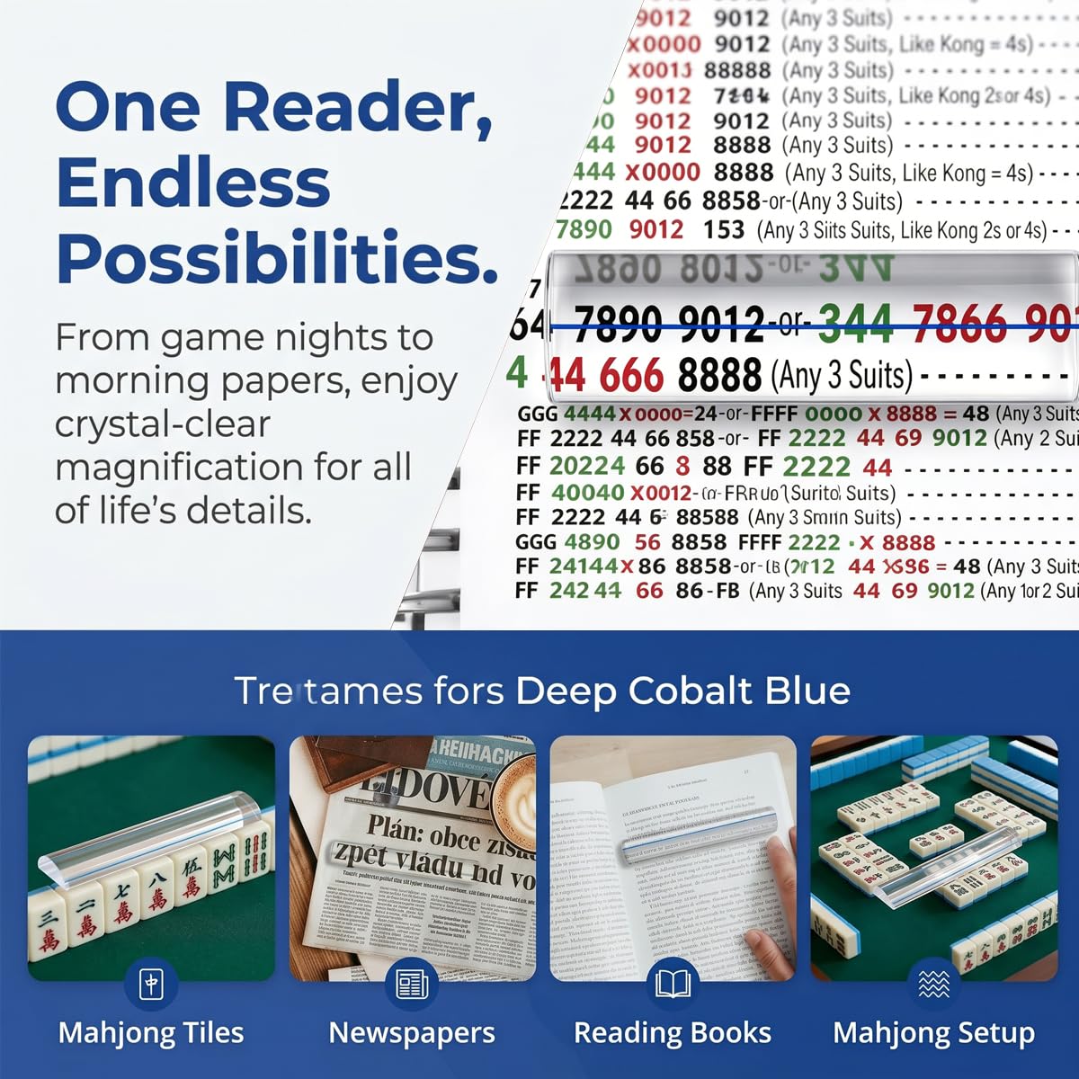 Paakpahe 4 Pcs Mahjong Line Reader,Magnifier Reader for Mahjongs Rule Card,Acrylic Mahjongs Line Finder,Mahjong Lines Finder for Players,Games