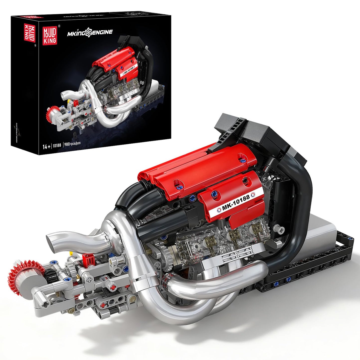Mould King Racing Car Engine Building Kit, Build Your Own Engine Model Kit that Run, STEM Engineering & Physical Science Experiment Set with Battery