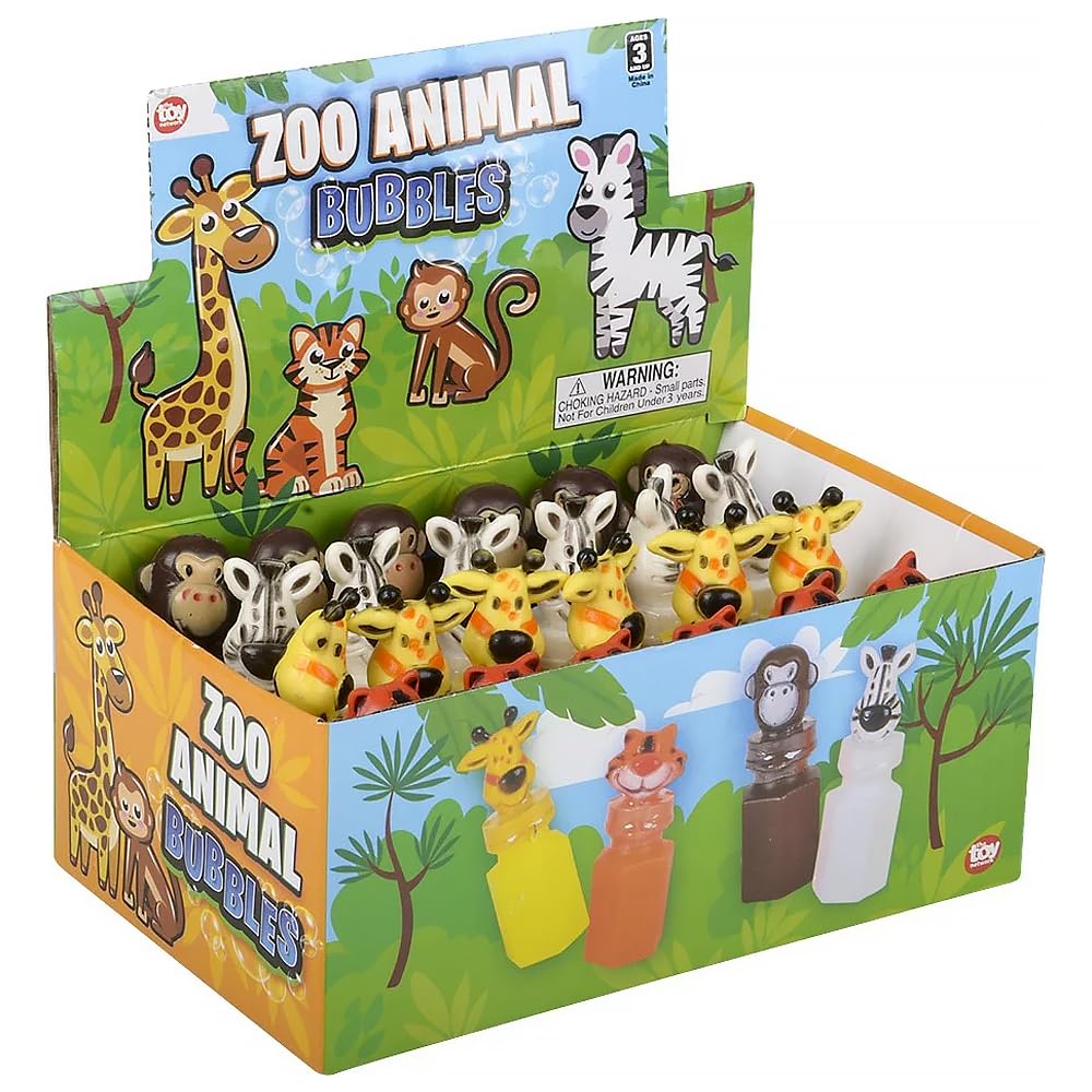 Rhode Island Novelty 3" Zoo Animal Jungle Characters Bubble Bottles | 24 Bottles