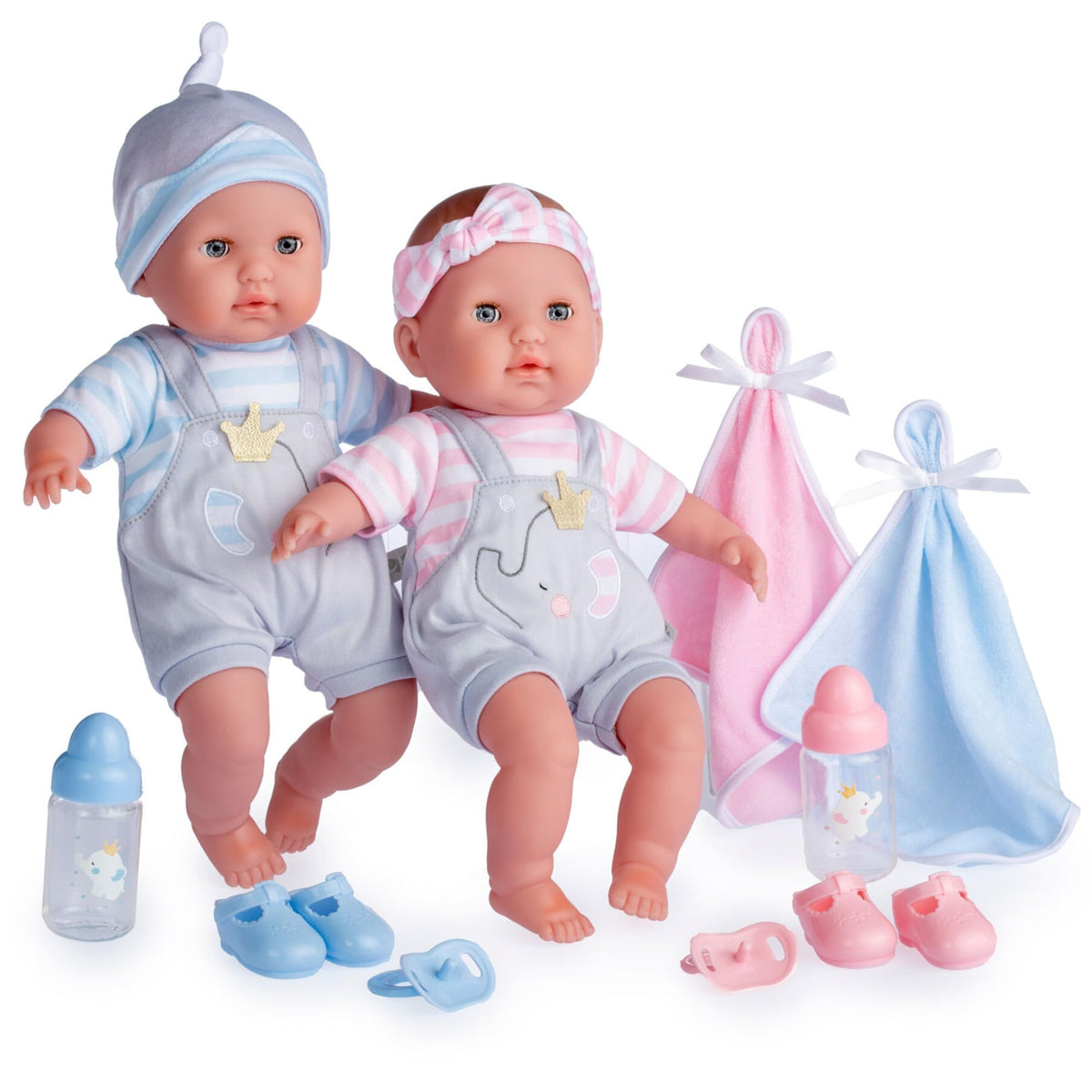 Berenguer Boutique 30050 TWINS- 15” Soft Body Baby Dolls - 12 Piece Gift Set with Open/Close Eyes- Perfect for Children 2+