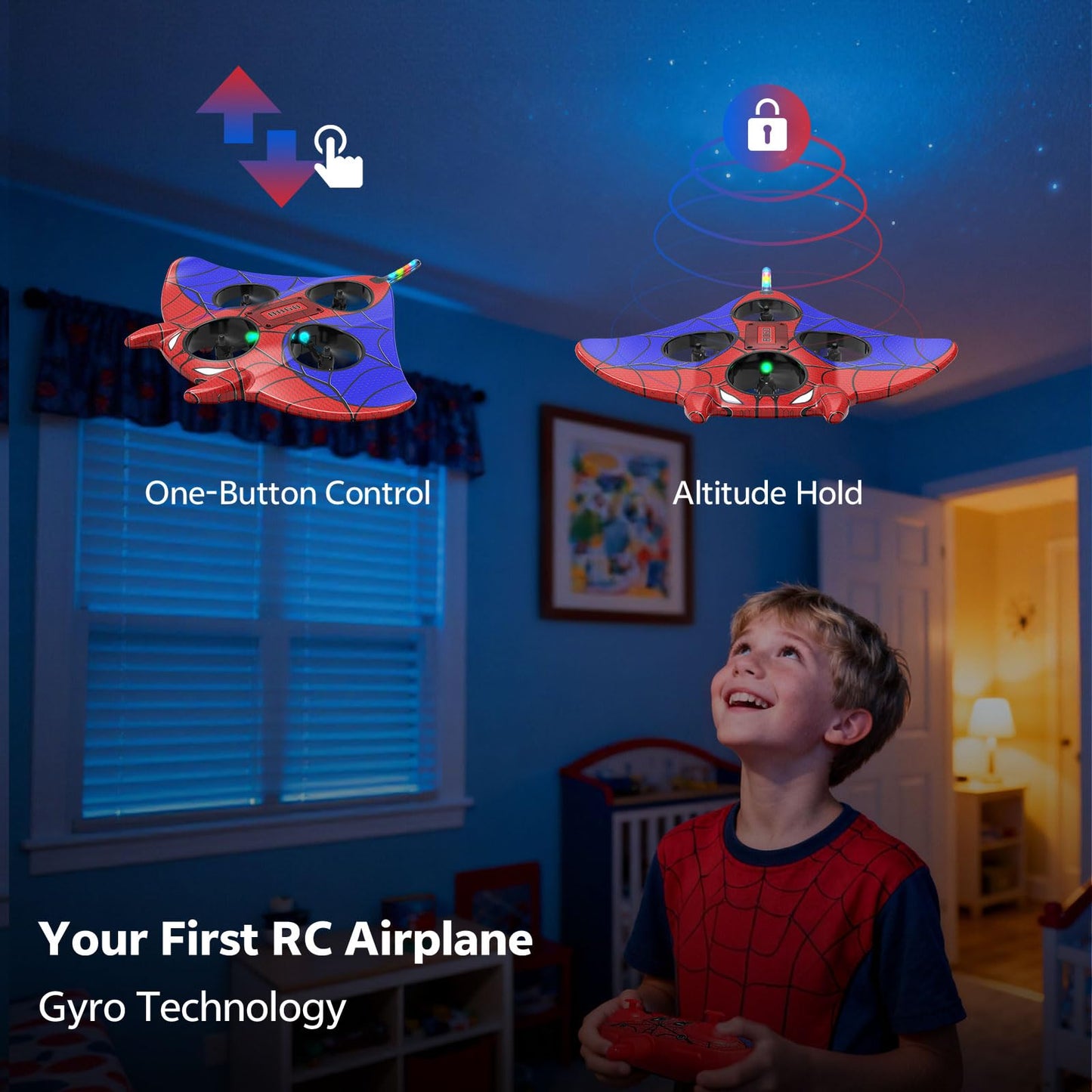 RC Plane, Remote Control Airplanes for Kids, Spider Toys with LED Lights