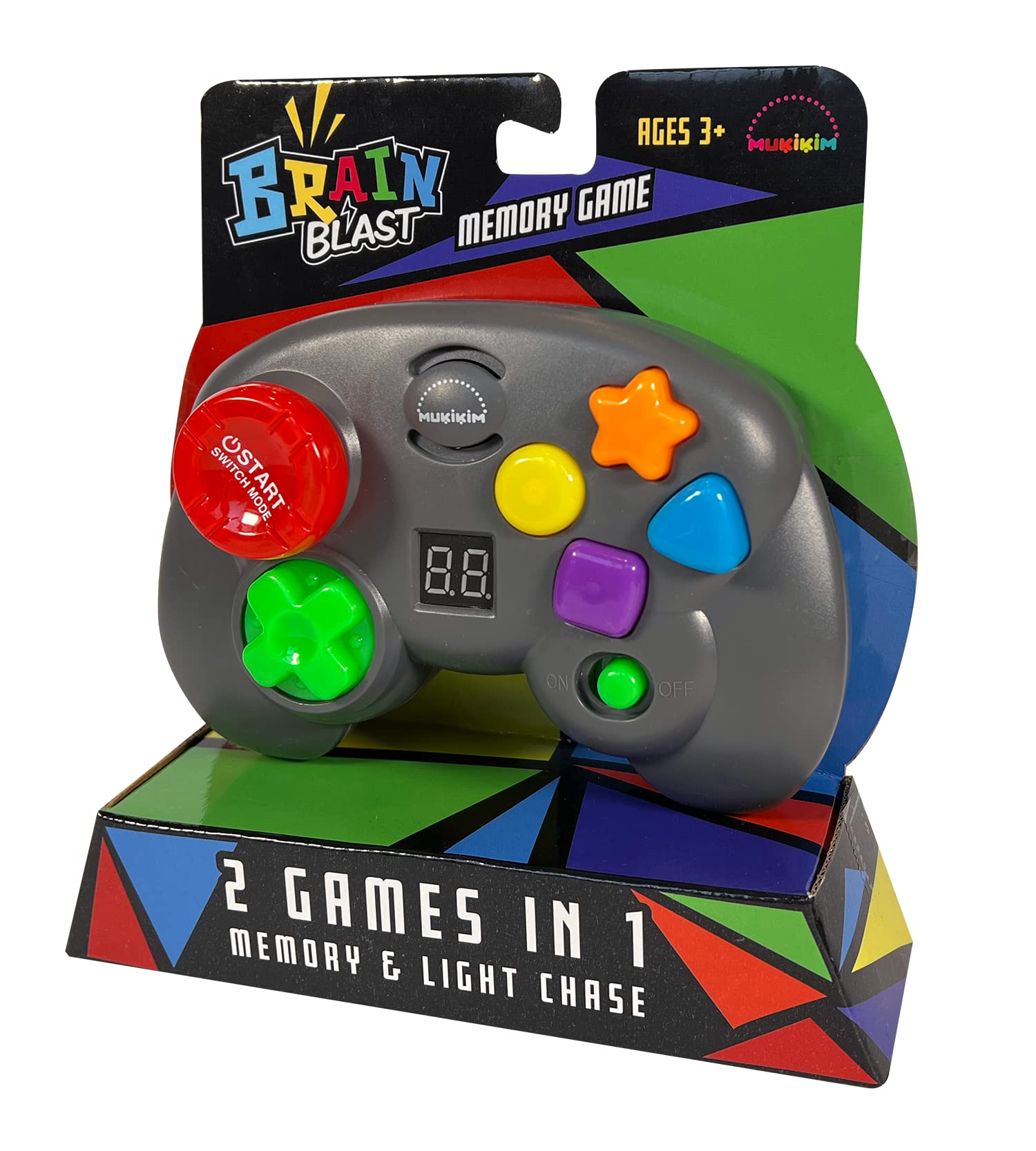 MUKIKIM Brain Blast - Memory & Light Chase 2 Games in 1. Exciting & Unique Electronic Handheld Game for Kids Ages 3+. Challenge Yourself to Repeat