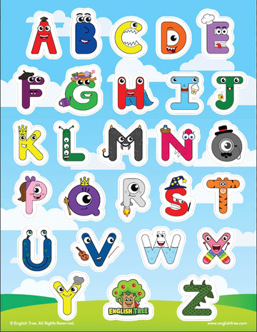 ENGLISH TREE Uppercase Alphabet Letter Stickers - Premium Uppercase Vinyl Stickers, Colorful Stickers for Kids, 8.5" x 11" x10 Sheets