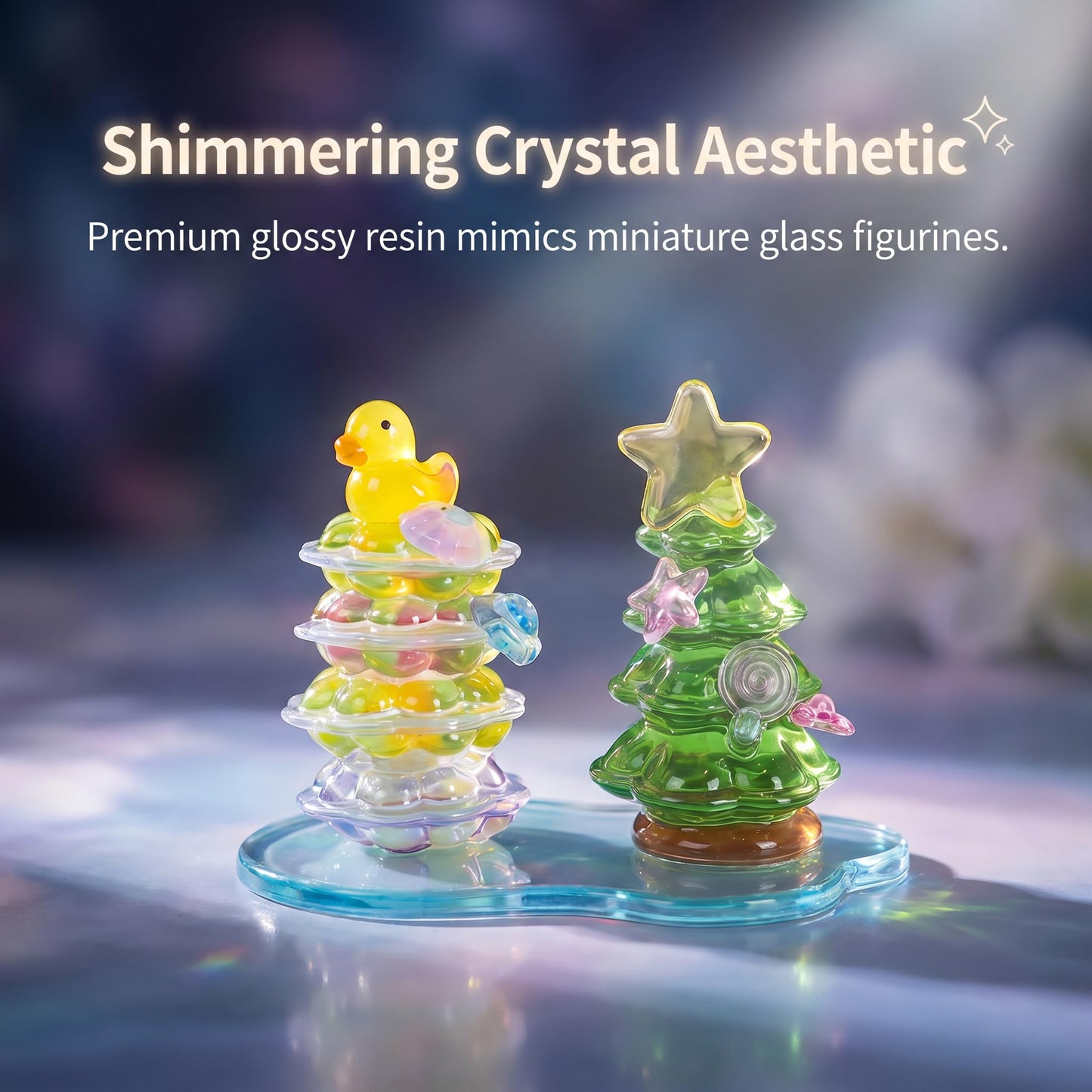 Crystal Stacked 3D Building Stickers, 8 Sets DIY Puffy Resin Decorative Stickers for Kids, Layered Kawaii Miniature Scene Craft Kit for Desktop