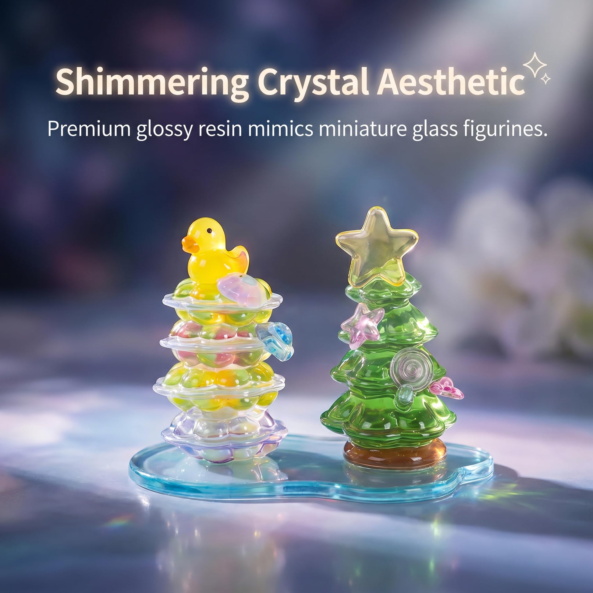 Crystal Stacked 3D Building Stickers, 8 Sets DIY Puffy Resin Decorative Stickers for Kids, Layered Kawaii Miniature Scene Craft Kit for Desktop