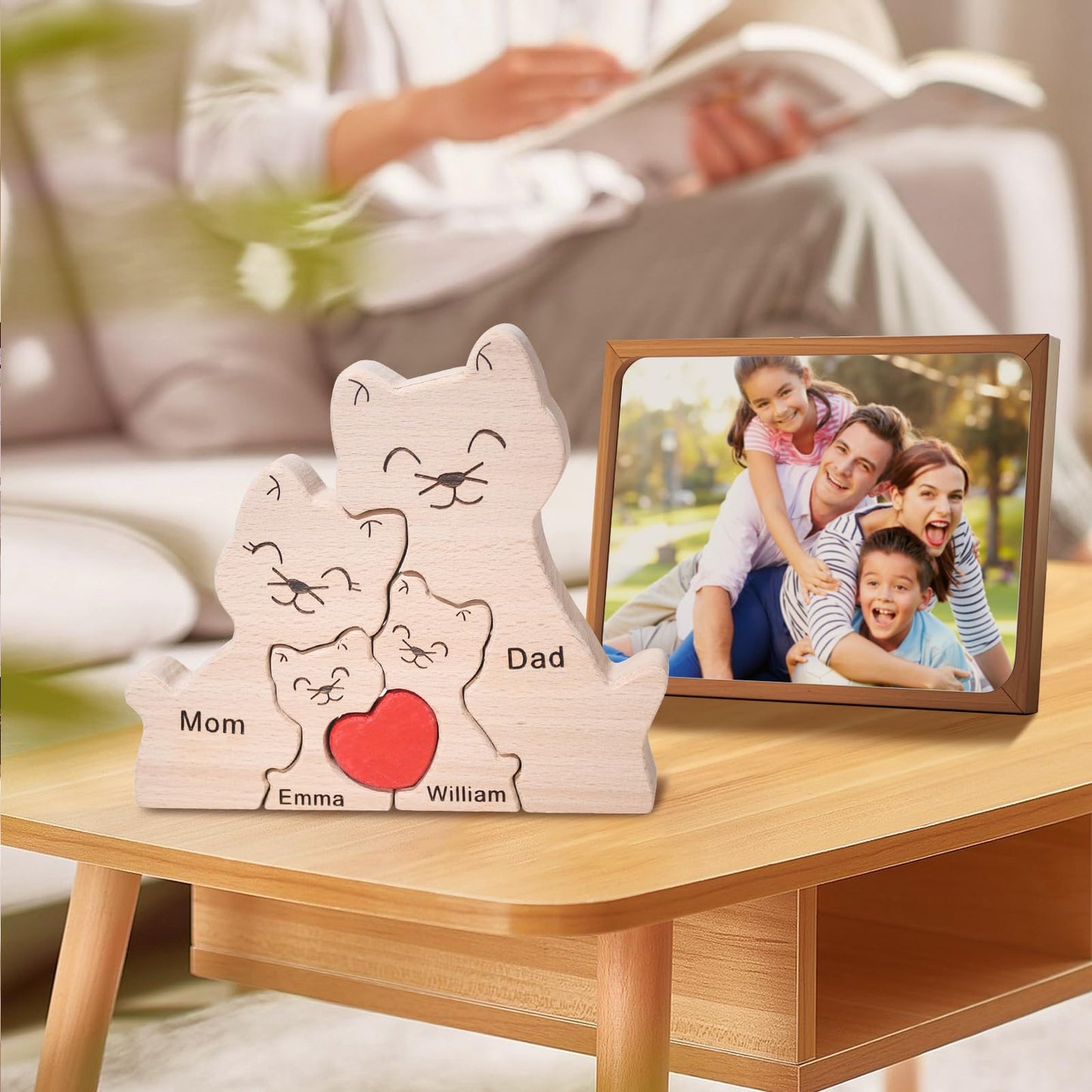 YOOURNEONS Personalized Wood Puzzle with 2-5 Family Name