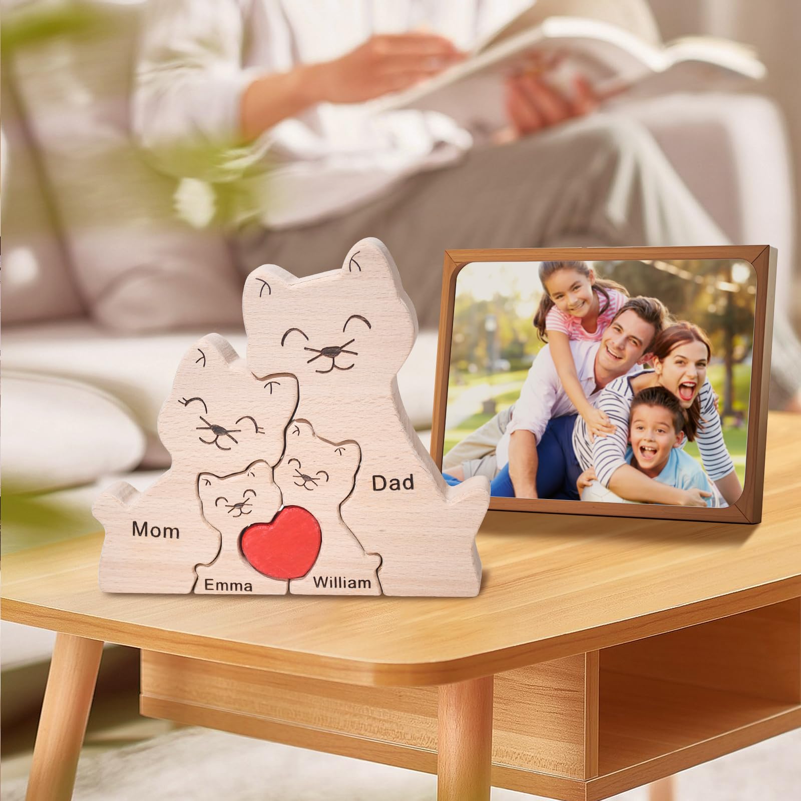 YOOURNEONS Personalized Wood Puzzle with 2-5 Family Name