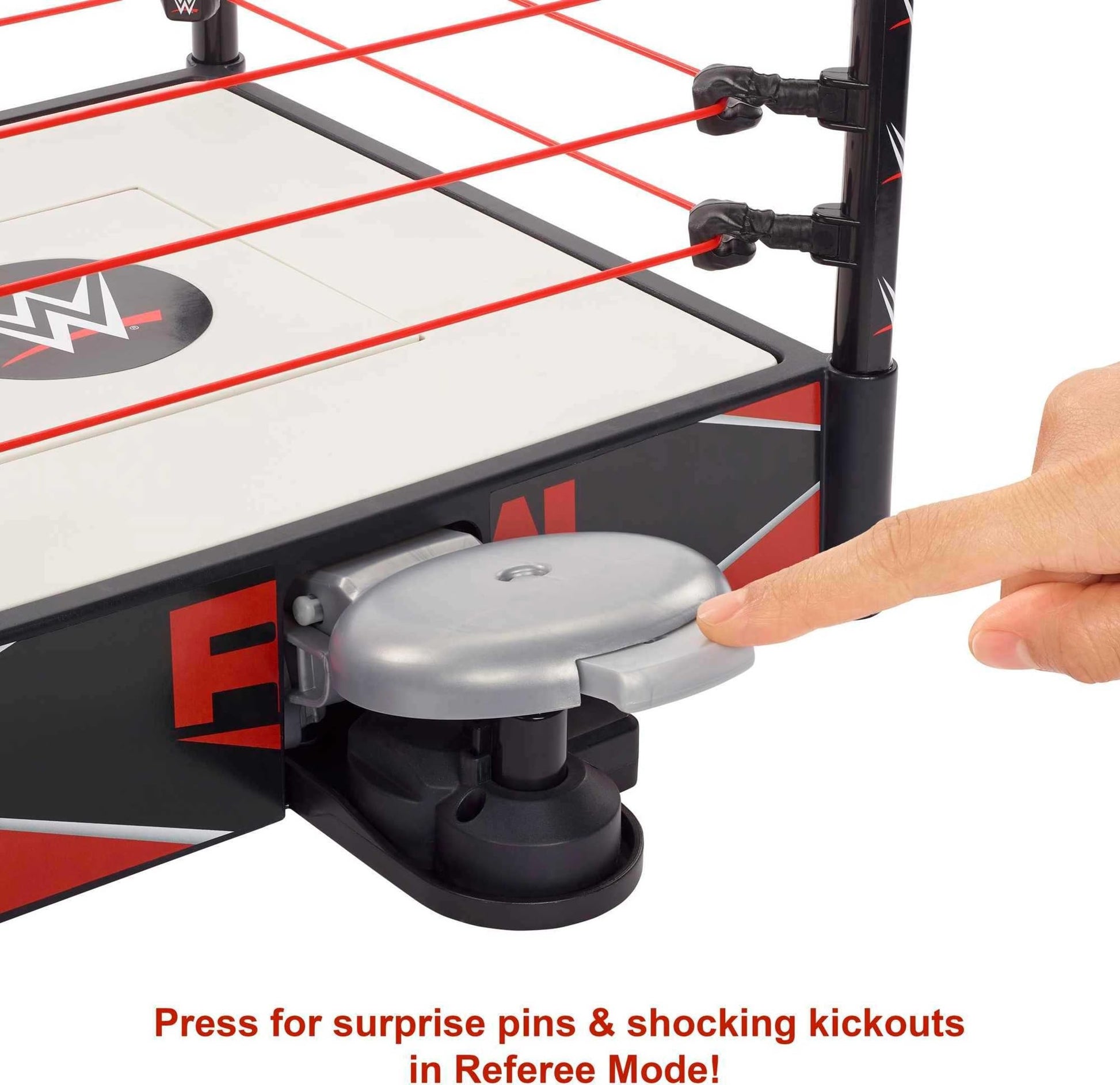 Mattel WWE Wrekkin Kickout Ring Playset 13-in x 20-in & 2 Modes: Randomized Pin Count Ref & Springboard Launcher, Includes Crane, WWE Championship