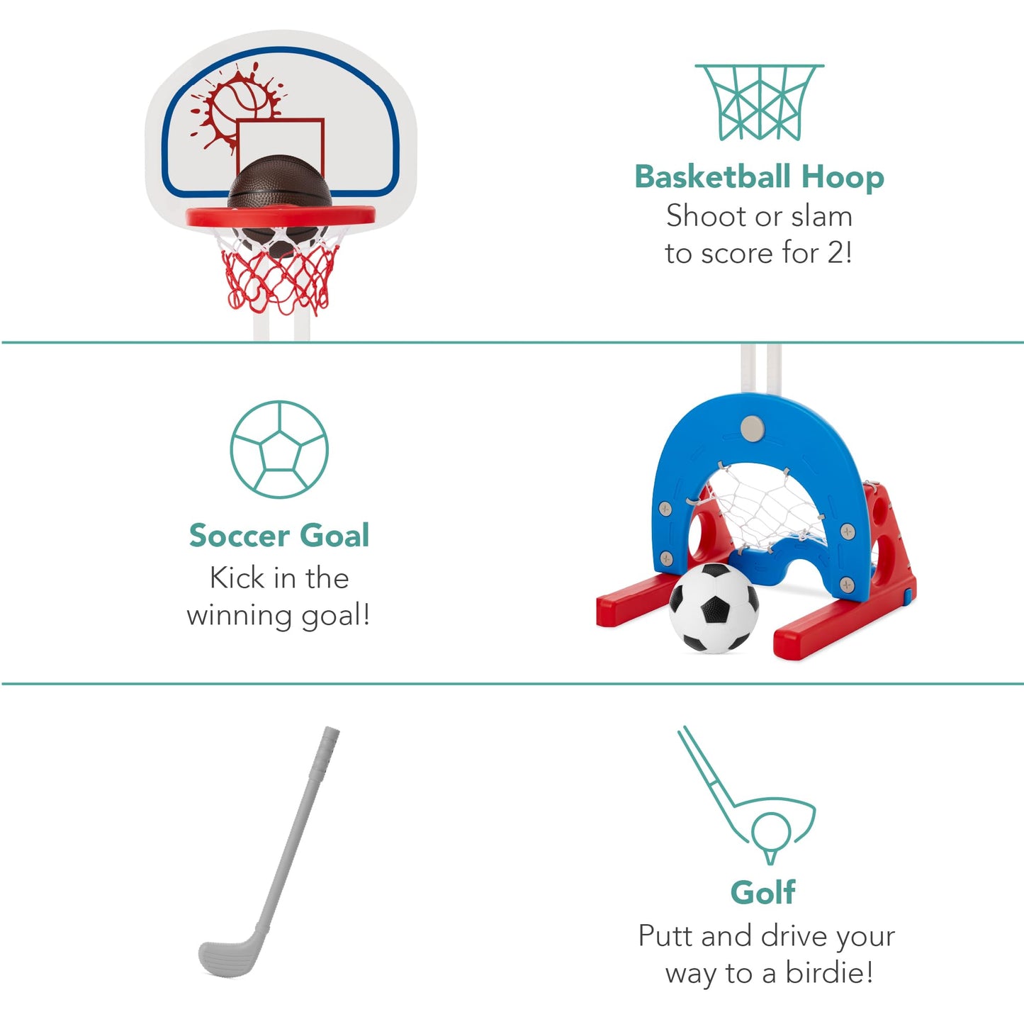 Best Choice Products Toddler Basketball Hoop with 27 Adjustable Heights, 3-in-1 Kids Sports Center with Soccer Goal, Indoor Outdoor Sports Toy