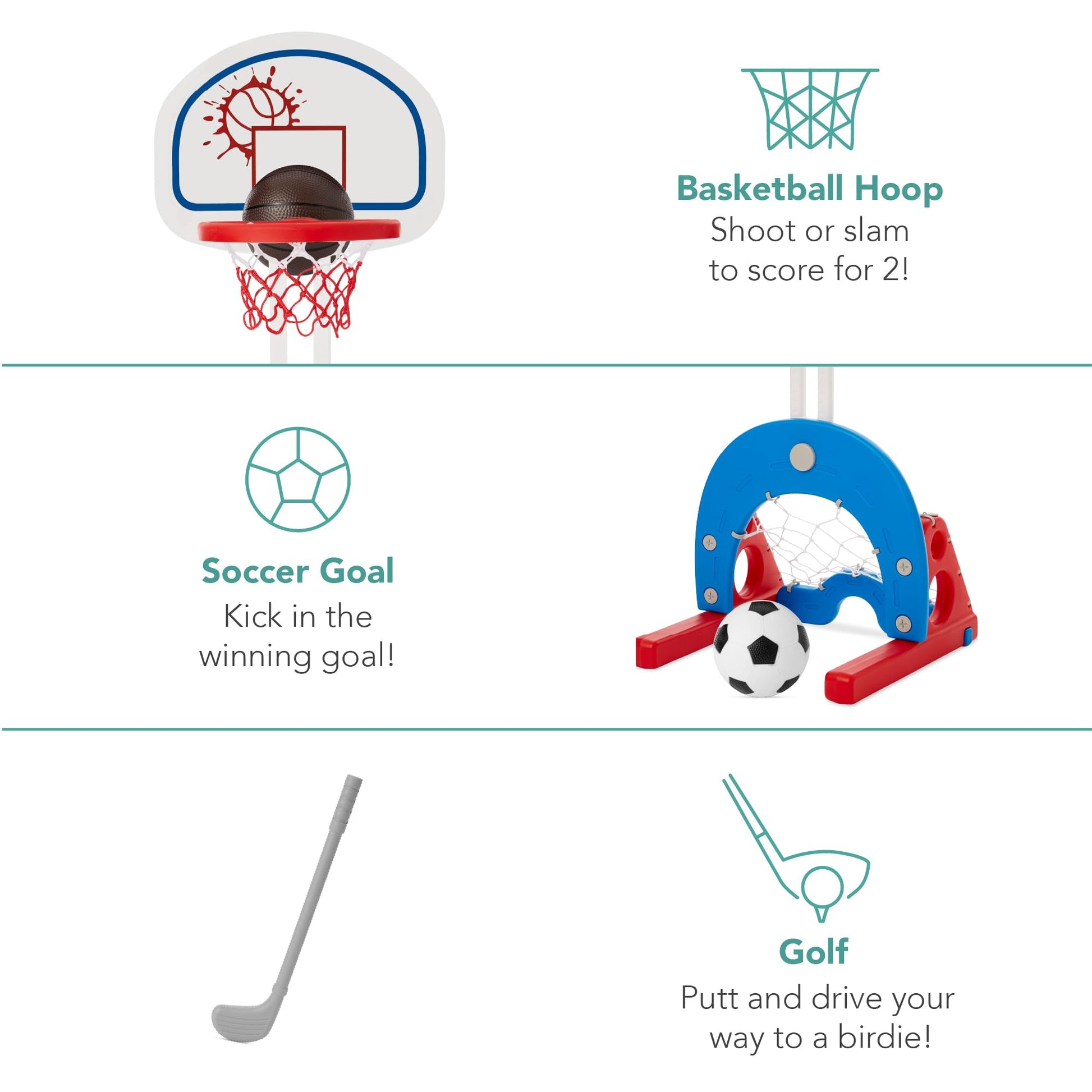 Best Choice Products Toddler Basketball Hoop with 27 Adjustable Heights, 3-in-1 Kids Sports Center with Soccer Goal, Indoor Outdoor Sports Toy