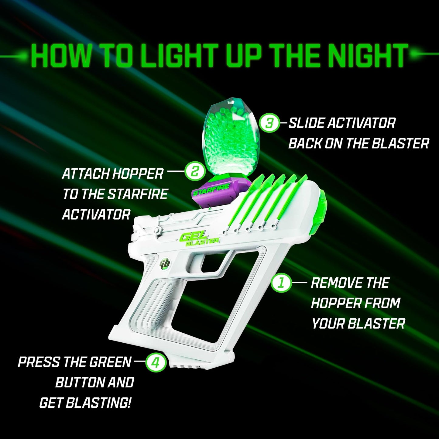 Gel Blaster Glow-in-The-Dark Starfire Activator Accessory with 5,000 Starfire Gellets Included - UV Light Attachment for Tracer Effects - Starfire