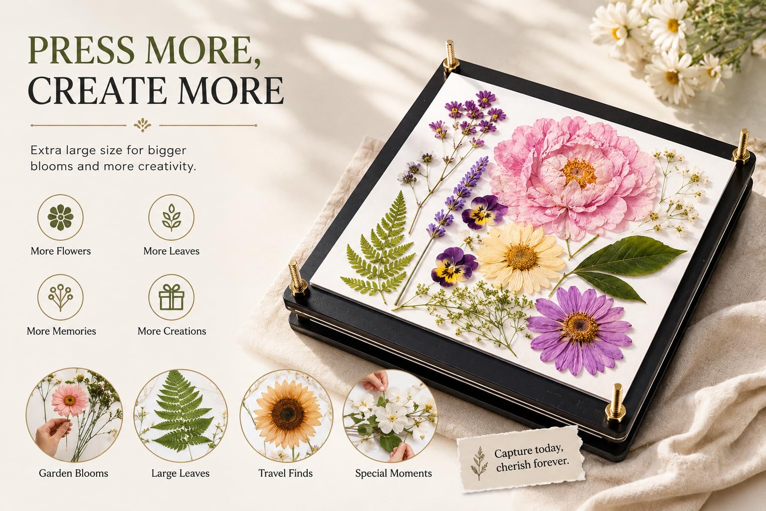 Suziko Large Flower Press Kit 11.8 x 8.7 inch 6 Layers with Photo Frame and Book Marks,Plant Pressing Kit for Adults Measures, Fast Making Pressed