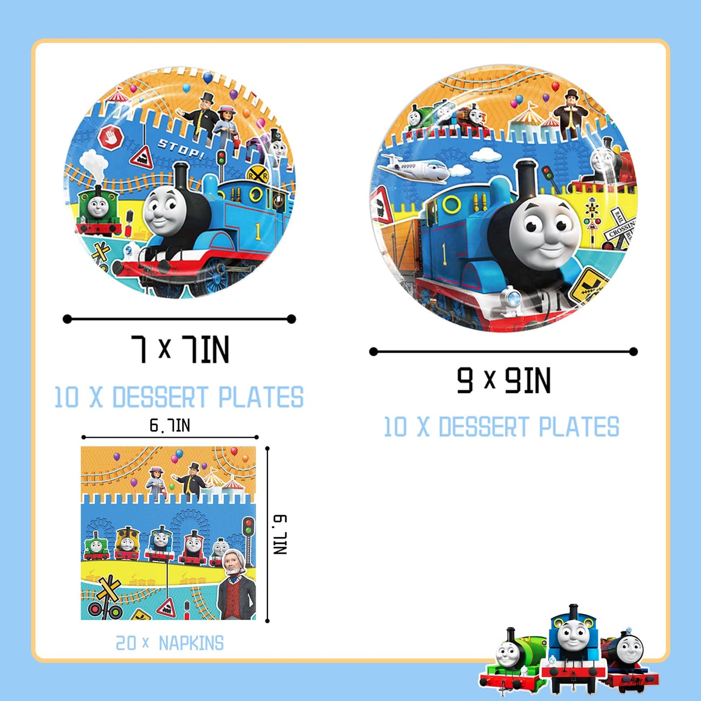 Train Birthday Party Supplies, Train Friends Theme Party Tableware Includes 20Pcs Plates, 20Pcs Napkins and 2Pcs Tablecloth for Kids Train Theme Party