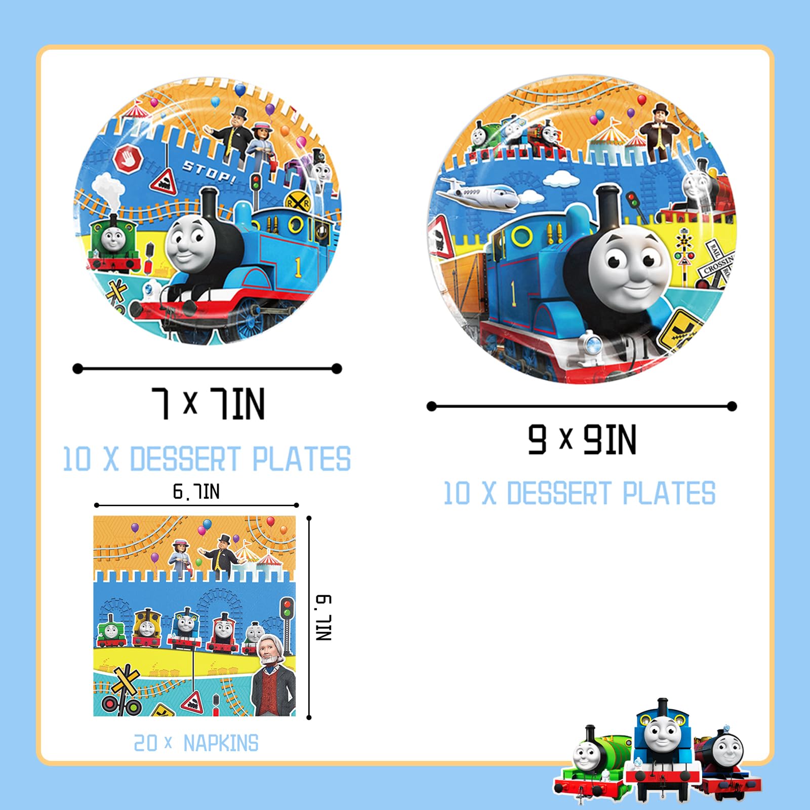 Train Birthday Party Supplies, Train Friends Theme Party Tableware Includes 20Pcs Plates, 20Pcs Napkins and 2Pcs Tablecloth for Kids Train Theme Party