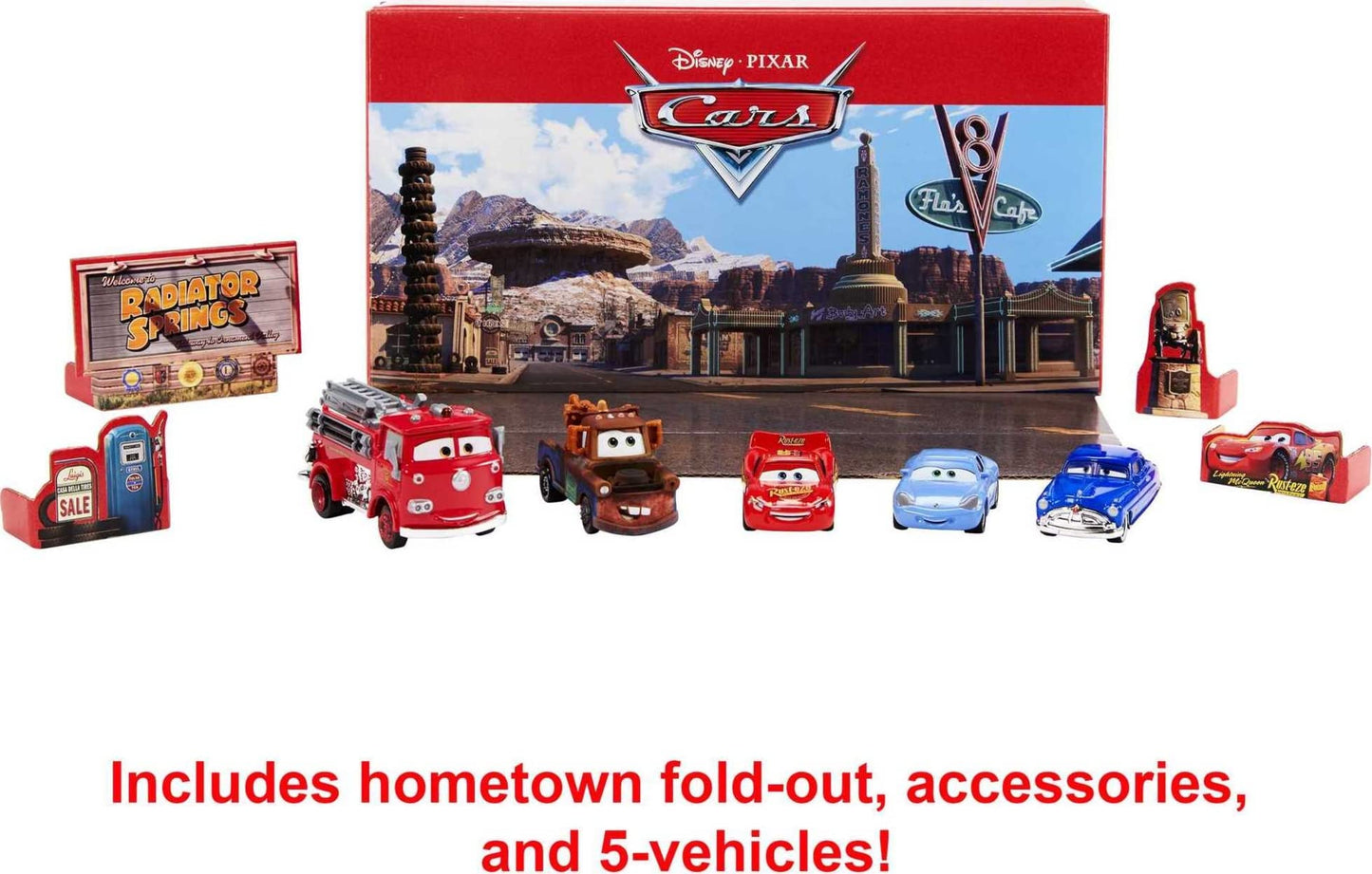 Mattel Disney and Pixar Cars Vehicle 5-Packs with 4 Character Toy Cars & 1 Red Fire Truck Inspired by Radiator Springs, Collectible Set