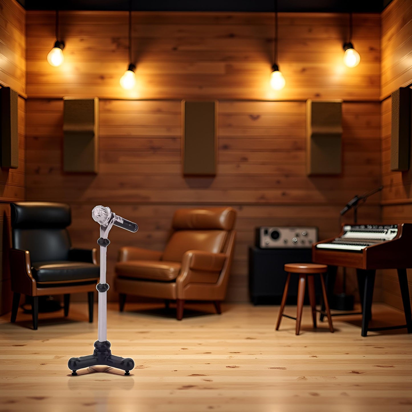 1Pcs Black 1/12 Dollhouse Miniature Accessories,Metal Microphone with Stand, Dollhouse Microphone Music Room Recording Room Studio Decoration Present