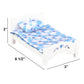 Dollhouse White Wooden Bed with Blue Bedding, 1:12 Scale Realistic Bedroom Furniture for 6 Inch Dolls