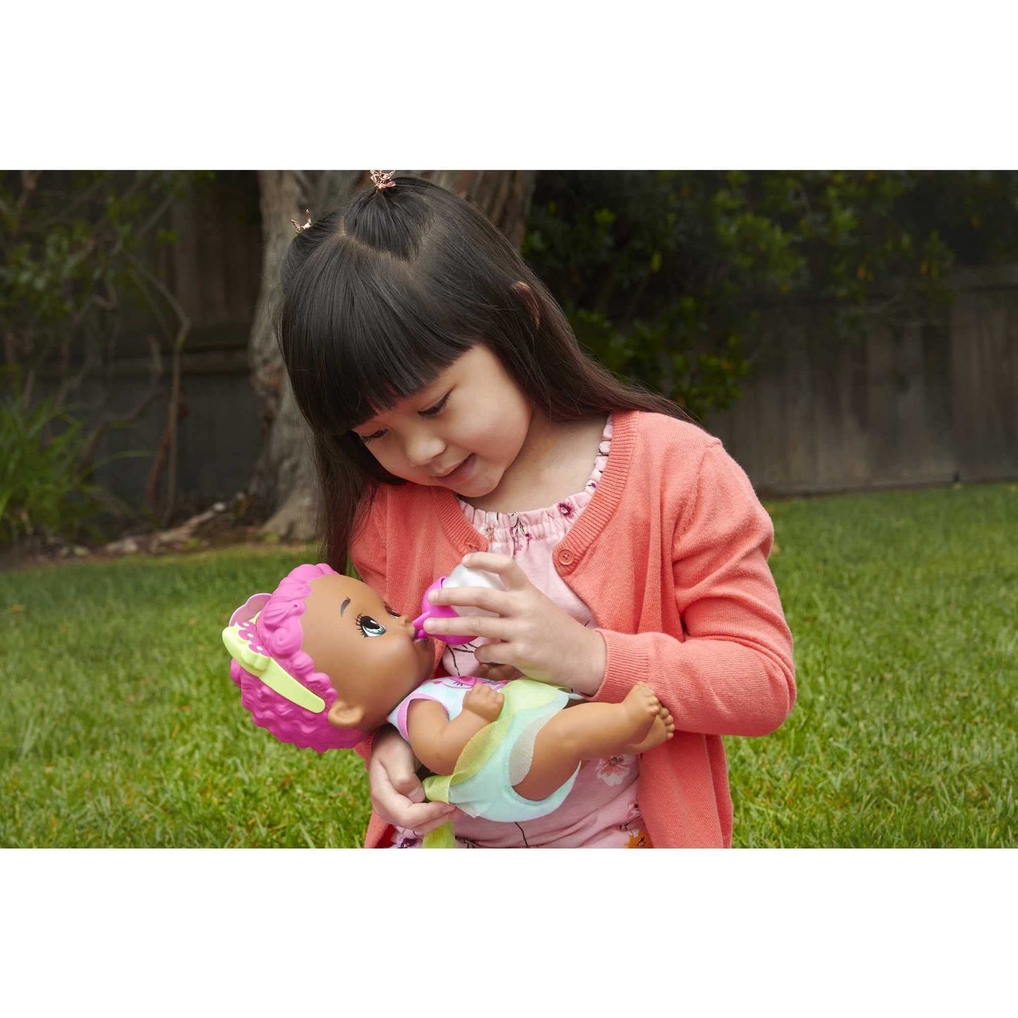 My Garden Baby Kitten Bebe and Pees Pink Ears Baby Doll Toy with Diaper, Bottle, Headband and Accessories, Gift +3 Years (Mattel HHL21)