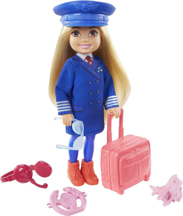 Barbie Chelsea Can Be Playset with Blonde Chelsea Pilot Doll (6-in), Luggage, Headset, Cockpit Wheel, Mini Plane, Glasses, for Ages 3 Years Old & Up