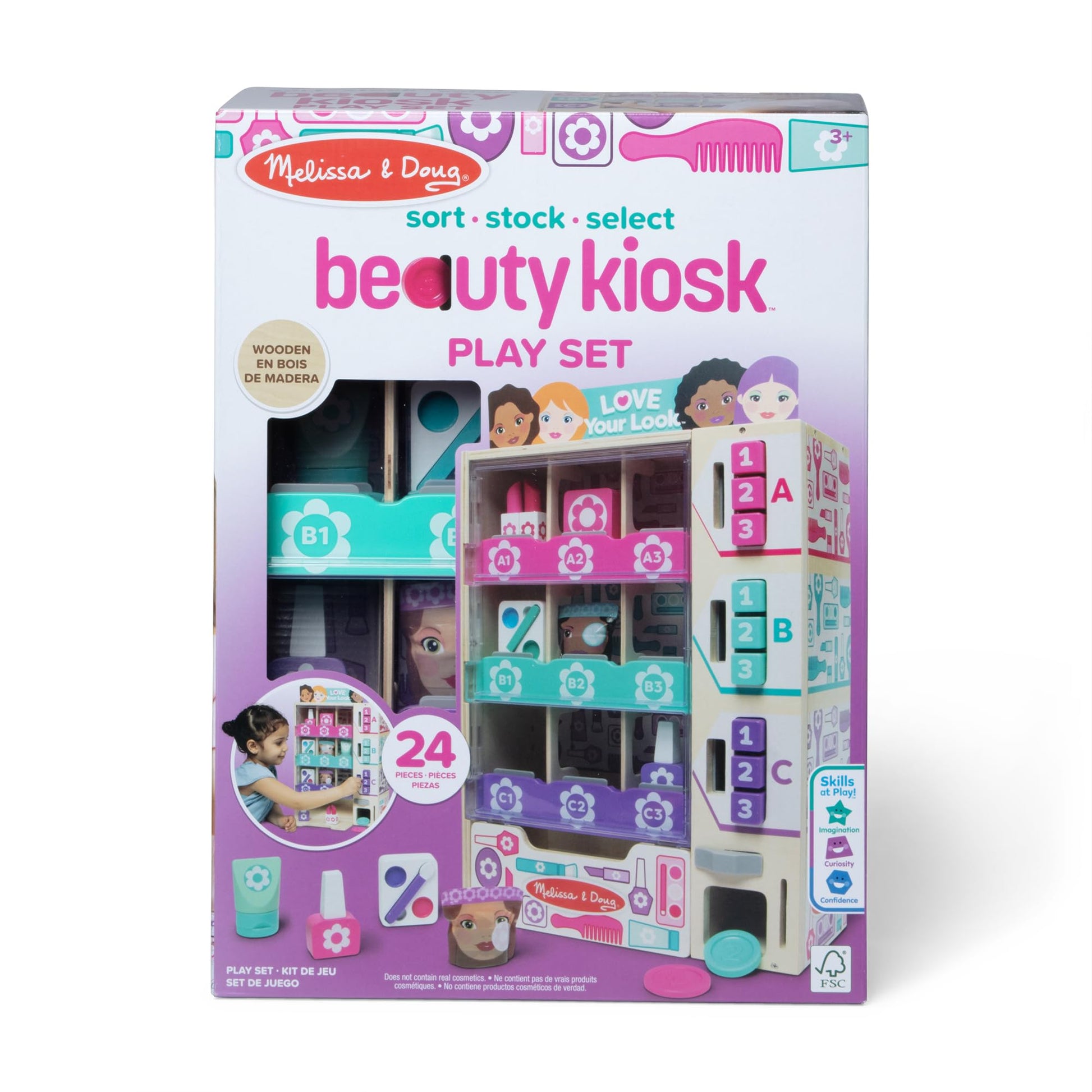 Melissa & Doug Beauty Kiosk Wooden Vending Machine Salon Play Set